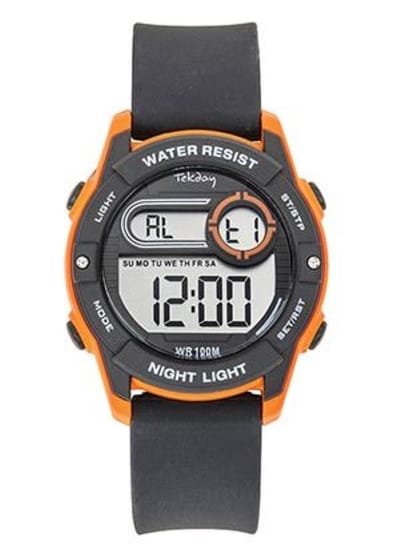 Tekday-Horloge-Digitaal-35MM-Alarm-Stopwatch-Timer-10ATM Waterdicht-Silicone band-Oranje/Zwart