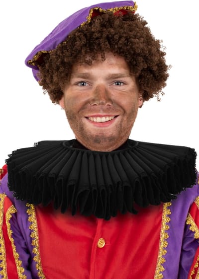 KIMU® Luxe Kraag Zwart Satijn Kant - Piet Lakei Pietenkraag Jabot Barok - Zwarte Middeleeuwse Kraag Pieten Middeleeuwen Festival