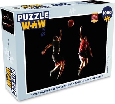 Puzzel Twee basketbalspelers die naar de bal springen - Legpuzzel - Puzzel 1000 stukjes volwassenen