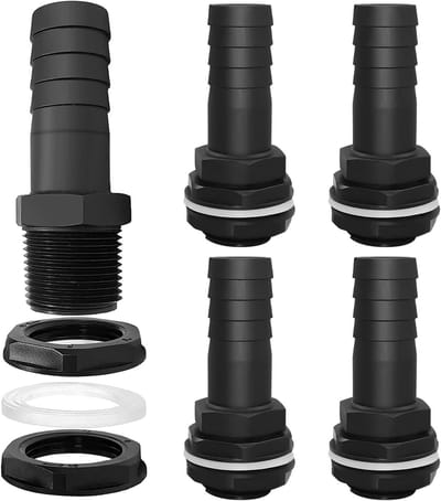 Set van 4 tankdoorvoeren - 1" schroefdraad - Inclusief 2 afdichtingen en borgmoer - Slangverbinding voor regenton en wateropvangsystemen