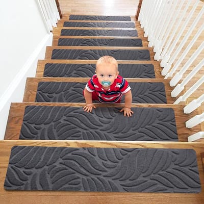 Trapmatten 15 stuks antislip zelfklevend rechthoekig tapijt voor binnen en buiten - grijs - 20 x 65 cm the stair mat
