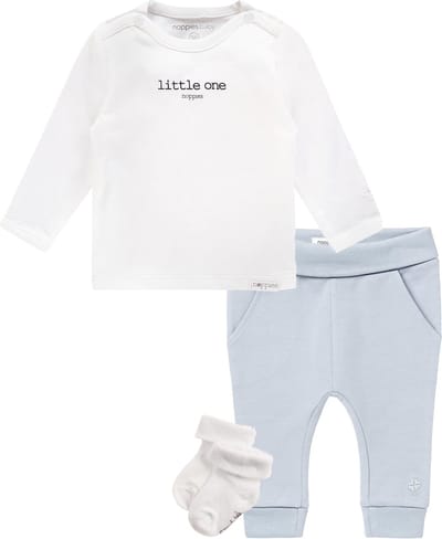 Noppies - Kledingset - Unisex - 3delig - Broek Humpie Lichtblauw - Shirt Hester Wit - 1 paar witte sokjes - Maat 44