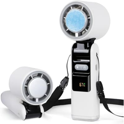 Handventilator met turbofunctie en koelfunctie, krachtige draagbare ventilator met een accuduur tot 10 uur, 270° opvouwbare oplaadbare ventilator, 1-100 windsnelheden, LED-display met nachtverlichting (wit).