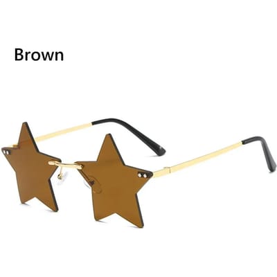 Kerstdecoratie voor Dames en Heren Brillen Feestbrillen Randloze Zonnebrillen Stervormige Zonnebrillen brown
