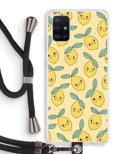 Hoesje met koord geschikt voor Samsung Galaxy A51 4G hoesje met Koord - Citroenen - Telefoonhoesje met Zwart Koord - Bescherming aan alle Kanten en Over de Schermrand