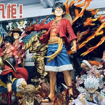 One Piece Posture Debout Luffy 27cm Tête Double Aigle Chapeau Météore Groupe Cadeau GK main Décoration Jouet Cadeau Parfait no box brown