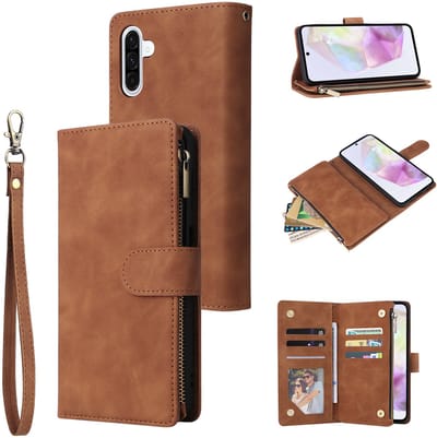 Telefoonhoesje geschikt voor Samsung Galaxy A17 5G / A26 5G - Portemonnee met rits - book-case hoesje - ruimte voor 6 pasjes - bruin