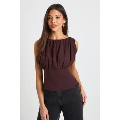 boohoo Dames Chiffon top met ruches | Chocolate | Maat: 6