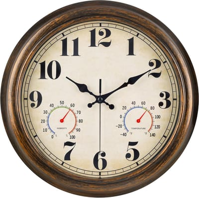 Grote Waterdichte Buiten Klok met Thermometer en Hygrometer, Stil, 33 cm