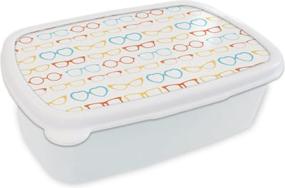 Broodtrommel Wit - Lunchbox - Brooddoos - Brillen - kleuren - Patroon - 18x12x6 cm - Volwassenen