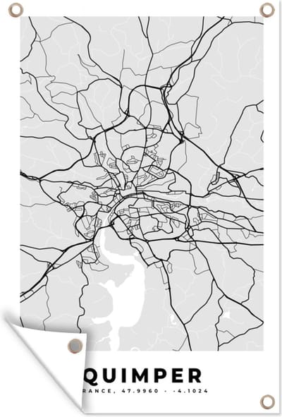 Muurdecoratie Kaart - Stadskaart - Frankrijk - Quimper - Plattegrond - 120x180 cm - Tuinposter - Tuindoek