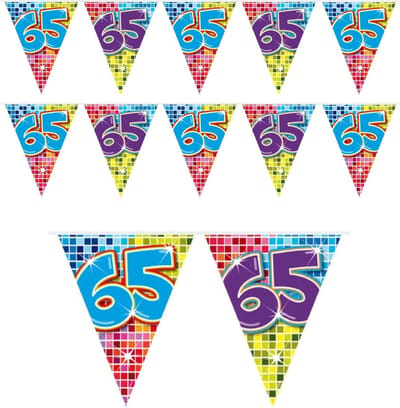 Leeftijd vlaggenlijn / slinger - 3x - 65 jaar - 3 meter - verjaardag feest versiering - mini vlaggetjes