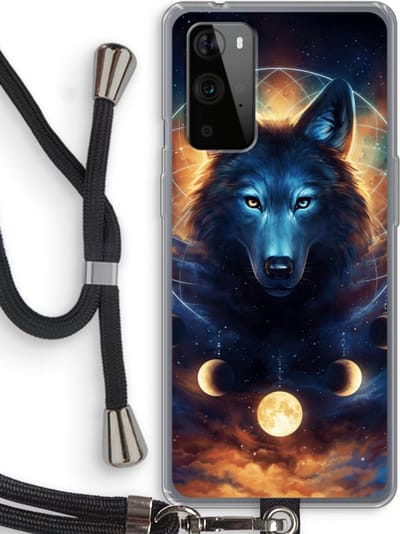 Case Company® - Hoesje met koord geschikt voor OnePlus 9 Pro hoesje met Koord - Wolf Dreamcatcher - Telefoonhoesje met Zwart Koord - Bescherming aan alle Kanten en Over de Schermrand