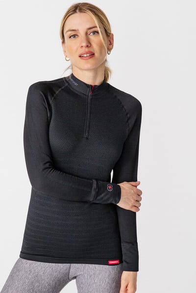 Damart - Dames-T-shirt met ritssluiting Energy Thermolactyl 5 - Dames - Zwart - XS/S