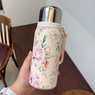 Elegante Chinese Retro Bloemen Geïsoleerde Roestvrijstalen Waterfles voor Vrouwen L