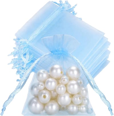 Organza Zakjes - 100 Stuks - Cadeauzakjes - Gaaszakjes - Sieradenzakjes - 9x7cm - Feestzakjes - Met Trekkoord - Geschenkzakje - Geurzakjes - Snoepzakjes - Voor Bruiloft en Feest - Voor sieraden, snoepgoed, kleine cadeautjes, bruiloftsfavors - Blauw