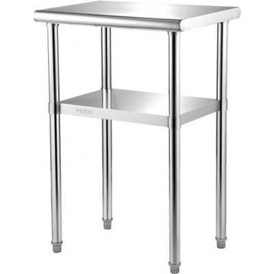 VEVOR Commerciële roestvrijstalen tafel 61 x 45,7 x 91,4 cm, roestvrijstalen werktafel met twee lagen, snijtafel gastro, draagvermogen 181,4 kg + 91 kg, commerciële keukentafel, voorbereidingstafel, keukenmeubilair