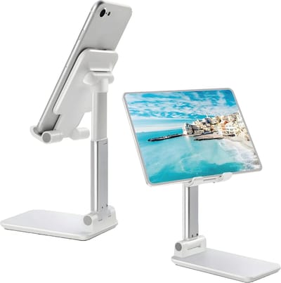 Telefoon Houder - Standaard - Bureau Organizer - Tablet Houder - Geschikt voor iPhone 12/13/14/15/16 Plus, Pro, Pro Max, iPad Pro, Air, 2022 en Samsung Galaxy A55, S24, Samsung Tablet S9 Plus, A9 etc - Verstelbaar - Opvouwbaar - Wit