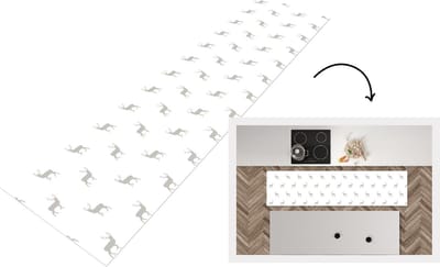 Keukenloper - Loper keuken - Patronen - Hert - Wit - 200x50 cm - Keukenloper vinyl