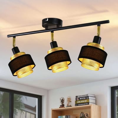 NETTLIFE Opbouwspot - zwart goud - 3-lichts - E14 Fitting - Vintage Plafondlamp - draaibar Plafondspot - Max.25W - Metaal - voor Hal | Woonkamer | Keuken - Zonder Lichtborn