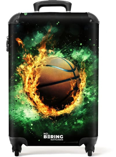 NoBoringSuitcases.com® - Kinderkoffer jongen - Kindertrolley jongens - Basketbal explosie in vlammen - Handbagage koffer lichtgewicht - Reiskoffer trolley kinderen - Rolkoffer met wieltjes - Past binnen 55x40x20 en 55x35x25