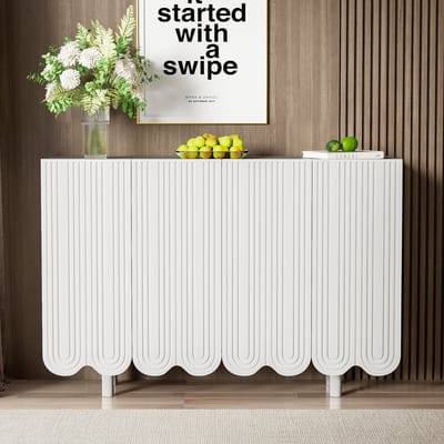 Sweiko Dressoir, Opbergmeubel, Teardrop dressoir met voorgevormde deuren en gedempte scharnieren, Minimalistische structuurafwerking, Wit