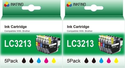 INKFIND LC3213 inktcartridge voor Brother LC3213 LC-3213 LC3211 LC-3211 inktcartridge multipack 10 stuks (2*5pack=Zwart x 4, Cyaan x 2, Magenta x 2, Geel x 2) voor Brother MFC-J491DW MFC-J497DW DCP-J572dw MFC-J890DW MFC-J895DW DCP-J772DW DCP-J774DW