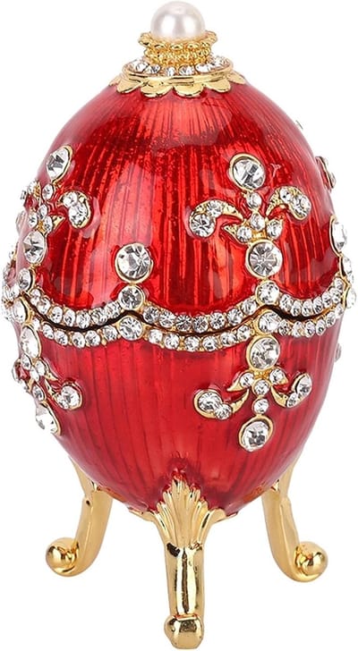 Diamond Easter Egg Jewelry Box, Handgeschilderde geëmailleerde Faberge Egg Snuisterijdoosje met scharnierende metalen Craft Gift voor Home Decor