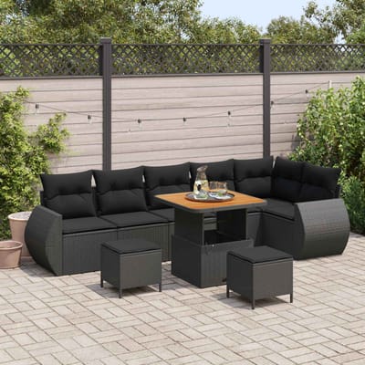 vidaXL - Tuinbank - Set - 9 - st - 9-Aantal - zitplaatsen - Zwart - Poly - Riet