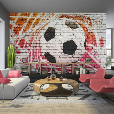 200cm X 140cm - Fotobehang - Straatvoetbal, premium print vliesbehang