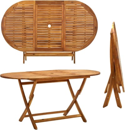 Houten Tuinset Tafel 180x100 cm Inklapbaar met Parasolgat – Tuin- en Balkontafel