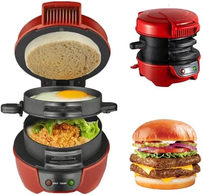 Ontbijtmachine - Ontbijtmuffinmaker - Elektrisch - Eenvoudig Reinigen - Broodrooster - Sandwich Maker - Veelzijdige Toepassing - Rood