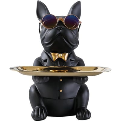 Franse Bulldog Sculptuur Hond Standbeeld met Dienblad en Sleutelhouder Opbergruimte Cadeau Huisdecoratie Ornamenten Rood Decor Dierenbeeldje zwart