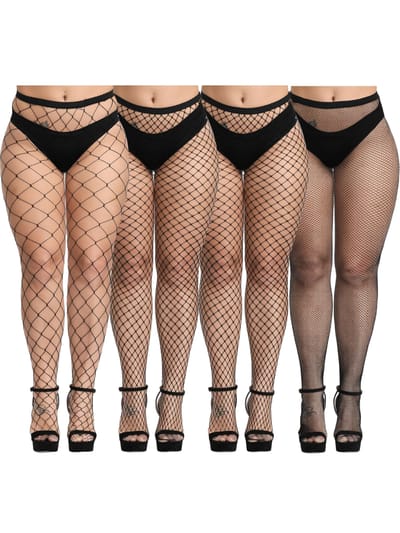 4 Paires Collants résille Grande Taille Sexy Collants résille Noirs Bas résille Collants à Mailles Croisées Bas Montants One Size black