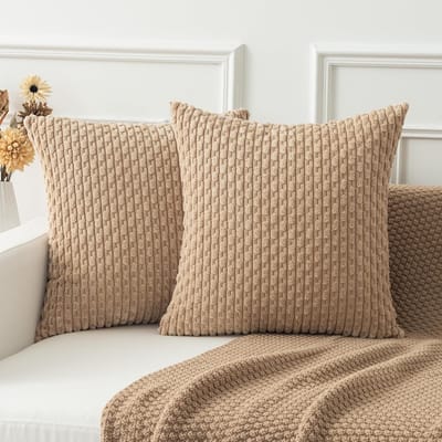 1 stuks 55x55cm Kussensloop Ribstof Kussenhoes Kaki Gestreept Kussenhoes voor Bank Bank Woonkamer Bed Grote Maat Woondecoratie 40x40cm beige