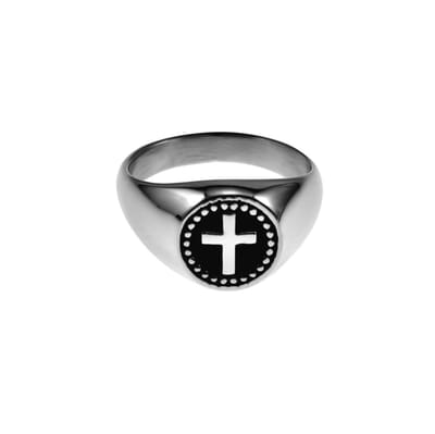 Zegelring Unisex - Zilverkleurig RVS - Gepolijst Stalen Ring met Kruis - Dames - Heren