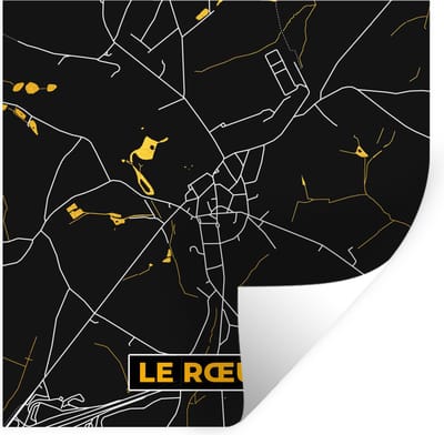 Muurstickers - Sticker Folie - Black en gold - Stadskaart - Le Rœulx - Plattegrond - Kaart - 100x100 cm - Plakfolie - Muurstickers Kinderkamer - Zelfklevend Behang XXL - Zelfklevend behangpapier - Stickerfolie
