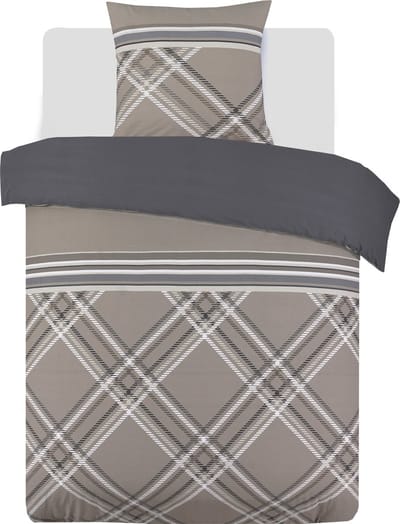 VISION William - Tweezijdig omkeerbaar Dekbedovertrekset - 100% katoen: zacht en soepel - Eenpersoons - Dekbedovertrek 140 x 200 cm met 1 bijhorende sloop - Beige / Grijs - Oekotex gecertificeerd