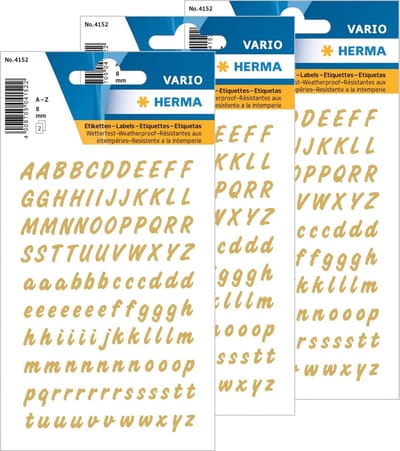 Alfabet plak letters A-Z Stickers - vellen met 660x stuks - goud/transparant - 8 mm