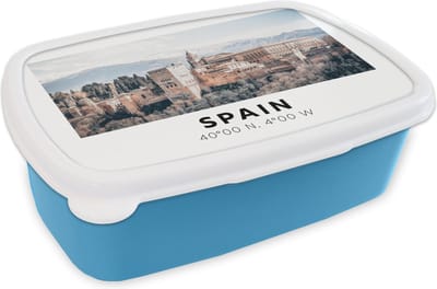 Broodtrommel Blauw - Lunchbox - Brooddoos - Spanje - Kasteel - Vintage - Zomer - 18x12x6 cm - Kinderen - Jongen