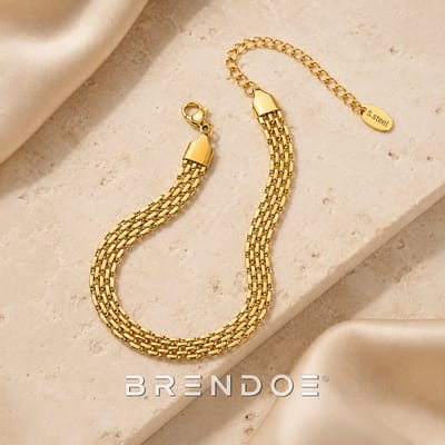 Brendoe Goudkleurige Armband Dames – 18K Vergulde RVS Schakelarmband – Waterproof & Verstelbaar