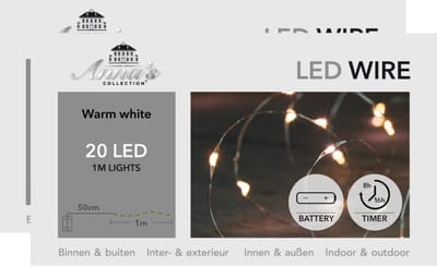 2x anna collection draadverlichting - zilver- 20 leds- warm wit - 100 cm
