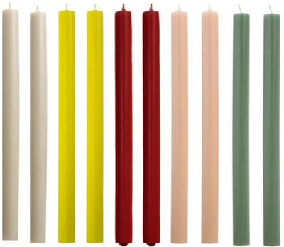Cactula lange gekleurde luxe dinerkaarsen door en door gekleurd in 5 kleuren - Trend 2025 2026 - 30 cm diameter 2,1 | 10 stuks
