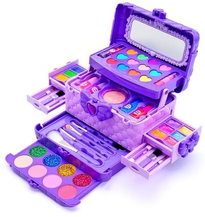 Kinderschminkset 57-delig – Wasbare make-upkoffer voor meisjes – Speelgoed make-up set met oogschaduw, lippenstift en nagellak