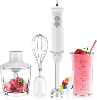 Staafmixer Set - Keukenmixer Hand - Eten Bereiden - Krachtige 1000W Motor - 500ml Hakmolen - Wit