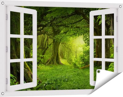 Gards Tuinposter Doorkijk Groene Tropische Jungle Bos - 90x60 cm - Tuindoek - Tuindecoratie - Wanddecoratie buiten - Tuinschilderij