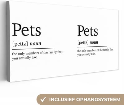 Canvas Schilderij Spreuken - Woordenboek - Pets - Quotes - Huisdieren definitie - 40x20 cm - Wanddecoratie