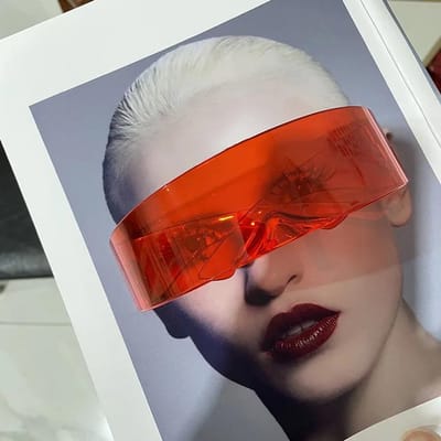 Futuristische Smalle Cycloop Vizier Bril Laser Bril UV Bescherming 400 Persoonlijkheid Spiegelende Lens Kostuum Bril Bril Mannen Brillen red