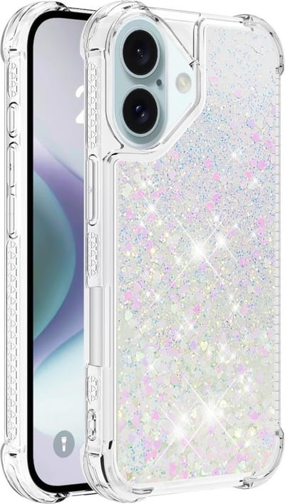 Coverup Hoesje - Geschikt voor iPhone 16 Hoesje - Coverup Liquid Glitter Back Cover - Wit