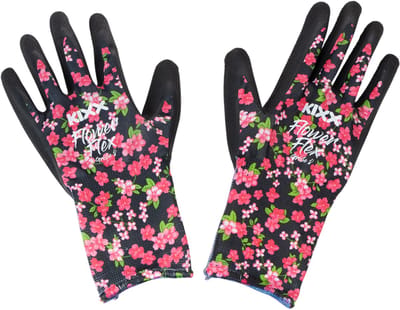 Kixx tuinhandschoenen, zwart met roze bloemen, maat 8